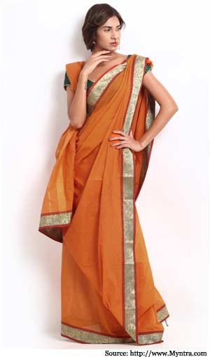 Orange-Striped-Cotton-Traditional-Saree.