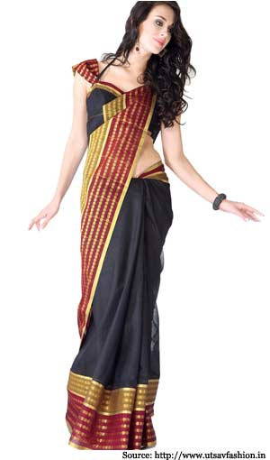 Black-Cotton-Saree-With-Blouse