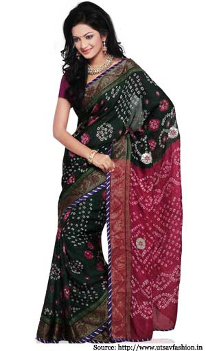 Bottle-Green-and-Dark-Pink-Cotton-Jacquard-Saree-with-Blouse
